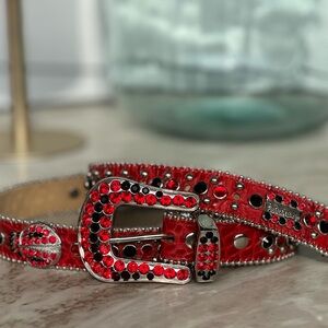 B.B. Simon Red and Silver Studded Belt XL